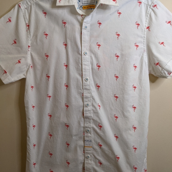 NWT DENIM & FLOWER flamingo poplin print top size XS - Picture 2 of 7